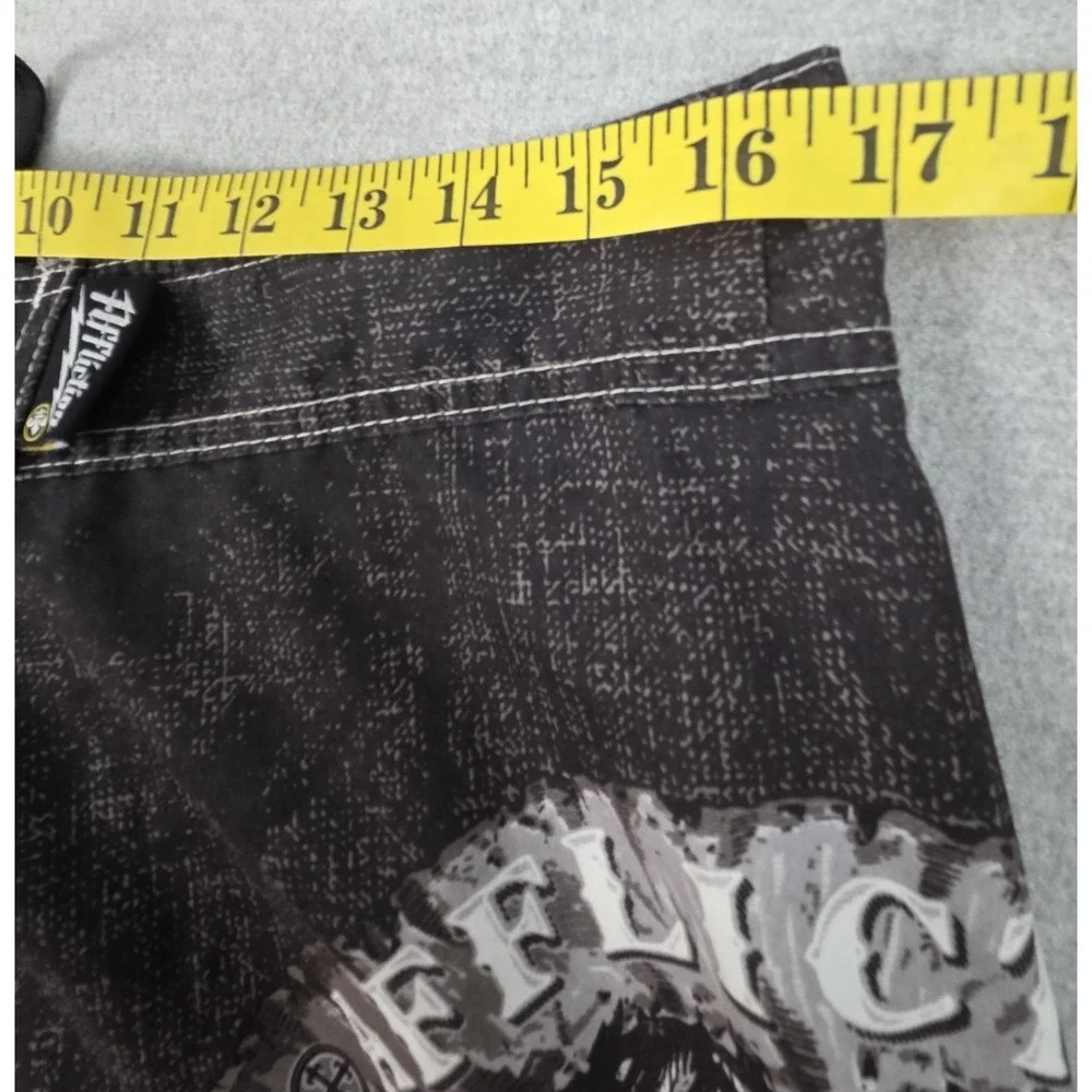 Affliction‎ THUNDERFOOT Boardshorts Swim Trunks 34 Black Tie Waist Gothic Grunge